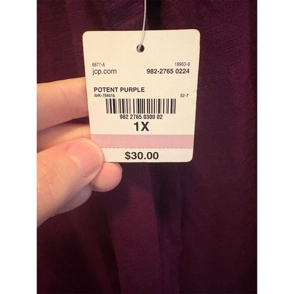 St John's Bay Women's 1X Purple V-Neck Long Sleeve Blouse Casual - Picture 5 of 7